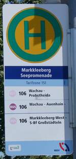 markkleeberg/855495/264492---regionalbusleipzig-haltestellenschild---markkleeberg-seepromenade (264'492) - REGIONALBUSLEIPZIG-Haltestellenschild - Markkleeberg, Seepromenade - am 9. Juli 2024
