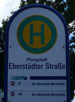 (287'613) RMV-Haltestellenschild - Pfungstadt, Eberst�dter Strasse - am 6.