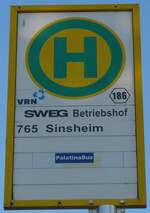 (204'996) - VRN/PalatinaBus-Haltestellenschild - Sinsheim, SWEG Betriebshof - am 13.