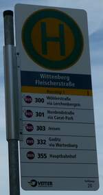 (254'736) - Vetter Verkehrsbetriebe-Haltestellenschild - Wittenberg, Fleischerstrasse - am 3. September 2023