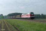 118 770-7 h�ngt am Schluss vom Holzzug Plauen - ATW Wiesau welcher von der Press 253 014 gezogen wird, Oberteich 07.06.13