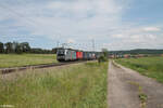 6193 149 zieht mit einem KLV-Zug bei Oberdachstetten in Richtung Nürnberg.