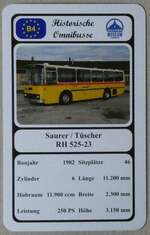 Thun/877851/273140---quartett-spielkarte-mit-saurer- (273'140) - Quartett-Spielkarte mit Saurer / T�scher RH 525-23 von 1982 am 23. M�rz 2025 in Thun