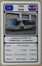 Thun/888780/277213---quartett-spielkarte-mit-auwaerter-neoplan-n (277'213) - Quartett-Spielkarte mit Auw�rter-NEOPLAN N 8008 MIC Carbonliner von 1993 am 22. Juni 2025 in Thun