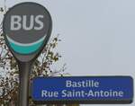 (166'773) - RATP-Haltestellenschild - Paris, Bastille Rue Saint-Antoine - am 16.