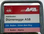(127'963) - AFA-Haltestellenschild - Adelboden, D�rrenegge ASB - am 11. Juli 2010