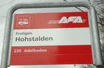 (130'975) - AFA-Haltestellenschild - Frutigen, Hohstalden - am 15.