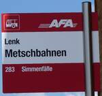 Lenk/888715/277182---afa-haltestellenschild---lenk-metschbahnen (277'182) - AFA-Haltestellenschild - Lenk, Metschbahnen - am 21. Juni 2025