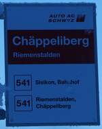 (243'616) - AUTO AG SCHWYZ-Haltestellenschild - Riemenstalden, Chppeliberg - am 8. Dezember 2022
