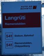 (243'627) - AUTO AG SCHWYZ-Haltestellenschild - Riemenstalden, Langrti - am 8. Dezember 2022