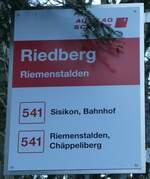 (243'637) - AUTO AG SCHWYZ-Haltestellenschild - Riemenstalden, Riedberg - am 8.