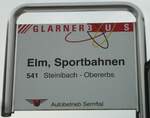 glarnerbus/742422/142589---glarner-busautobetrieb-sernftal-haltestellenschild-- (142'589) - GLARNER BUS/Autobetrieb Sernftal-Haltestellenschild - Elm, Sportbahnen - am 23. Dezember 2012