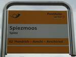 (129'132) - PostAuto-Haltestellenschild - Spiez, Spiezmoos - am 23.