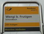 (138'438) - PostAuto-Haltestellenschild - Wengi b. Frutigen, Schlundbach - am 6. April 2012