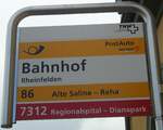 (138'679) - PostAuto/DB-Haltestellenschild - Rheinfelden, Bahnhof - am 6.