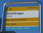 (173'685) - PostAuto/ORtSBUS-Haltestellenschild - Naters, Rottubrigga - am 7.