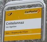 (188'393) - PostAuto-Haltestellenschild - Les Agettes, Crtelannaz - am 11.