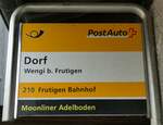 (237'514) - PostAuto-Haltestellenschild - Wengi b. Frutigen, Dorf - am 25. Juni 2022
