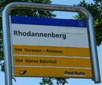 (238'234) - PostAuto-Haltestellenschild - Klntal, Rhodannenberg - am 17. Juli 2022