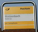 (242'417) - PostAuto-Haltestellenschild - Flhli LU, Matzenbach - am 11. November 2022