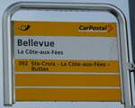 (245'690) - PostAuto-Haltestellenschild - La Cte-aux-Fes, Bellevue - am 2. Februar 2023