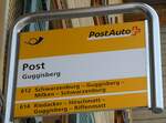 (252'149) - PostAuto-Haltestellenschild - Guggisberg, Post - am 27. Juni 2023