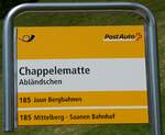 (252'176) - PostAuto-Haltestellenschild - Ablndschen, Chappelematte - am 1. Juli 2023