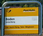 (253'922) - PostAuto-Haltestellenschild - Unteriberg, Boden - am 19.