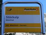 (259'293) - PostAuto-Haltestellenschild - Melchtal, Stckalp - am 13. Februar 2024