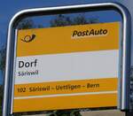 postauto/863463/266892---postauto-haltestellenschild---saeriswil-dorf (266'892) - PostAuto-Haltestellenschild - Sriswil, Dorf - am 10. September 2024