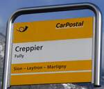 (270'039) - PostAuto-Haltestellenschild - Fully, Creppier - am 20.