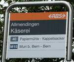 (254'283) - RBS-Haltestellenschild - Allmendingen, Käserei - am 28.
