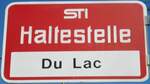 (128'225) - STI-Haltestellenschild - Gunten, Du Lac - am 1.