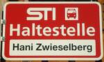 (134'629) - STI-Haltestellenschild - Hani, Hani Zwieselberg - am 2.