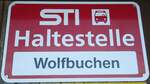 (136'844) - STI-Haltestellenschild - Oberstocken, Wolfbuchen - am 22. November 2011