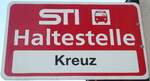 (136'853) - STI-Haltestellenschild - Amsoldingen, Kreuz - am 22.