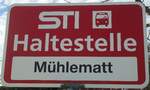 (148'320) - STI-Haltestellenschild - Wangelen, Mhlematt - am 15. Dezember 2013