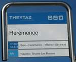 (255'527) - THEYTAZ-Haltestellenschild - Hrmence, Hrmence - am 23.
