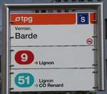 tpg-6/865963/267915---tpg-haltestellenschild---vernier-barde (267'915) - tpg-Haltestellenschild - Vernier, Barde - am 10. Oktober 2024