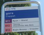(227'321) - TPN-Haltestellenschild - Coppet, gare - am 15.