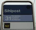 (143'720) - ZVV-Haltestellenschild - Zrich, Sihlpost - am 21.