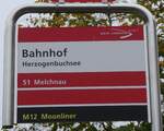 (268'863) - aare seeland mobil-Haltestellenschild - Herzogenbuchsee, Bahnhof - am 31. Oktober 2024