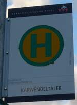 (175'888) - Zillertaler Verkehrsbetriebe-Haltestellenschild - Pertisau, Karwendeltler - am 18. Oktober 2016
