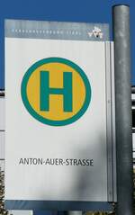 (280'536) - Bus-Haltestellenschild - Telfs, Anton-Auer-Strasse - am 18. September 2025