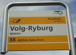 (138'682) - PostAuto-Haltestellenschild - Mhlin, Volg-Ryburg - am 6.