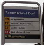 (290'677) - A-welle/PostAuto-Haltestellenschild - Remetschwil, Dorf - am 5.