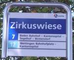 (290'243) - A-welle-Haltestellenschild - Wettingen, Zirkuswiese - am 15.
