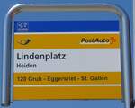 (180'350) - PostAuto-Haltestellenschild - Heiden, Lindenplatz - am 22.