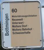(170'109) - BLT-Haltestellenschild - Bottmingen, Schloss - am 16. April 2016