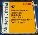 (132'569) - BLT-Haltestellenschild - Muttenz, Bahnhof - am 7.